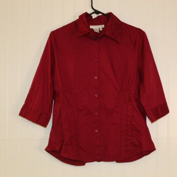 Ninety Burgundy Blouse Size Large - Picture 2 of 9